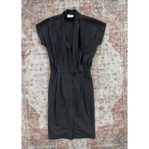 Ganni Pleated Midi Dress Womens Size XS Black Office